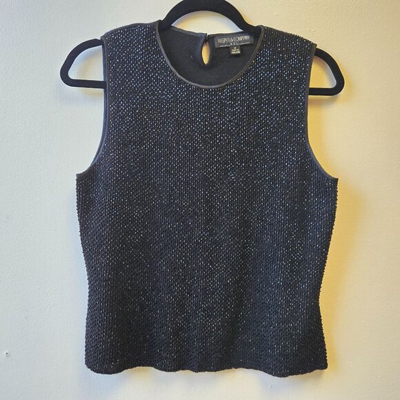 Vintage M Black Beaded Wool Blend Sleeveless Top Shell Dressy NIght Out - Picture 1 of 7